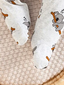 3pcs Newborn Baby Boy Casual Outfit Set - Cute Koala Print Button-Up Top, Simple Pants With Socks, And Hat