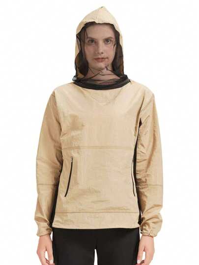 Outdoor Sports Jacket With Hood And Mesh Face Mask, Mesh And Fabric Combination For Outdoor Mosquito And Insect Protection, Breathable Mesh Underarms, Adjustable Cuffs And Hem, Adjustable Hood, Mesh Face Mask Does Not Obstruct Vision, Unisex Fashion Design. Suitable For Fishing, Camping, Hiking, Travel, Outdoor Work, And Jungle Exploration, Protecting You From Mosquitoes And Insects To Enjoy The Outdoors With Peace Of Mind.