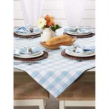 DII Buffalo Check Collection, Mantel clásico de Granja, Redondo de 70 Pulgadas, Azul Claro y Blanco(101.6 x 101.6 cm (Cuadrado) Azul claro y blanco) - Multicolor - Ver 7
