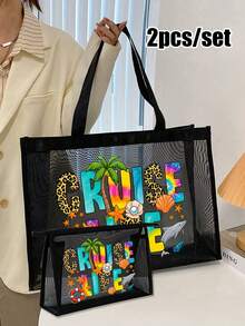 Túi lưới in chữ họa tiết Cruise Life, túi đi biển, túi đựng đồ, túi đựng mỹ phẩm, túi xách dung tích lớn, quà tặng cho bé gái, quà tặng Ngày của Mẹ, túi đựng đồ gấp gọn, thích hợp để đựng mỹ phẩm cá nhân khi đi du lịch, túi trang điểm du lịch, quà sinh nhật, dụng cụ trang điểm du lịch, quà tặng giáo viên, quà tặng cặp đôi, quà sinh nhật, đồ dùng cần thiết khi đi du lịch, đồ dùng cần thiết khi ở ký túc xá, đáp ứng nhu cầu đi lại hàng ngày, túi đồ dùng cần thiết cho mùa hè đi biển. - Nhiều màu - Xem 3