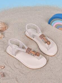 1双时尚波西米亚风魔术贴凉鞋，舒适耐穿的沙滩凉鞋，优雅甜美的沙滩鞋 - 白色 - 查看 2