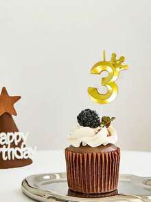 Gold Shell Crown Numbered 0-9 Cute Birthday Anniversary Cake Topper Candles For Party, Celebration, Single Game, Anime Theme - Gold - View 3