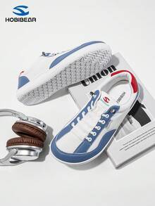 HOBIBEAR 2025新款时尚休闲透气网面男士运动鞋,圆头宽楦赤脚套脚鞋,适合约会、散步、通勤等场合。 - 藍白 - 查看 5