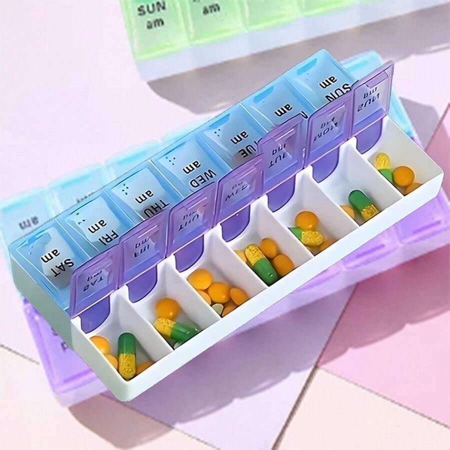 1Pc Travel-Ready Organizer,Double Row Pill Case,For Car, Trip & Daily Use,Secure Lid & Multi-Compartment,Compact PP Plastic Design,Christmas Gift - Màu tím - Xem 1