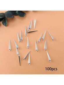 20/100pcs Cone-Shaped Long Spike Pendants, DIY Necklace Bracelet Earring Keychain Jewelry Making, Cool Style For Men And Women - Silver - View 8