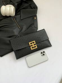 Bolso de sobre pequeño con estampado de cocodrilo en relieve, bolso de mano de estilo vintage para mujer - Negro - Ver 3