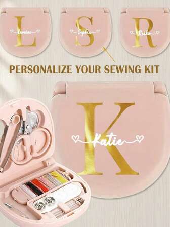 1 st Anpassat namn Resesömnadssats med organiseringsfodral Broderset Nödreparationsverktyg Låda Bärbara handarbetstillbehör med trådar Sax Handsömnadsnålar Personlig DIY-namn Resetillbehör