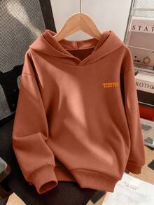 一件加厚保暖汽车印花卫衣，适合青少年男孩，带保暖内衬，秋冬季穿着。 - 橘色 - 查看 3