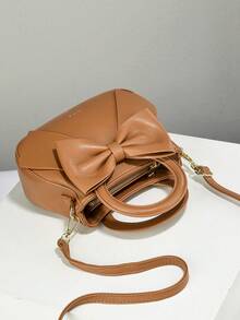 Solid Color Women's Handbag With Elegant Bow Detail, Classic Shoulder Bag Suitable For Students, Teachers, Office Ladies, Adjustable Strap - Very Chic - Brown - View 8