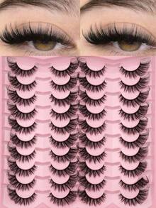 10 Pairs Lashes Cat Eye, D Curl, Artificial Mink Eyelashes Fluffy And Lively   Lengthen The Tail Of The Eye To Optimize The Shape The Eye, Suitable For Weddings, Halloween, Christmas, Easily Hold Different Holiday Makeup! - 貓精靈睫毛 - 查看 3