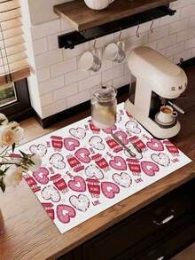 1pc Love Coffee Heart Pad, Romantic Coffee Heart Mat, Heart Coffee Love Pad, Valentine's Day Desk Mat, Washable - Multicolor - View 2