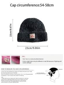 Gorro feminino de malha de cor sólida com proteção para orelhas, gorro quente e moderno para outono/inverno, adequado para uso casual