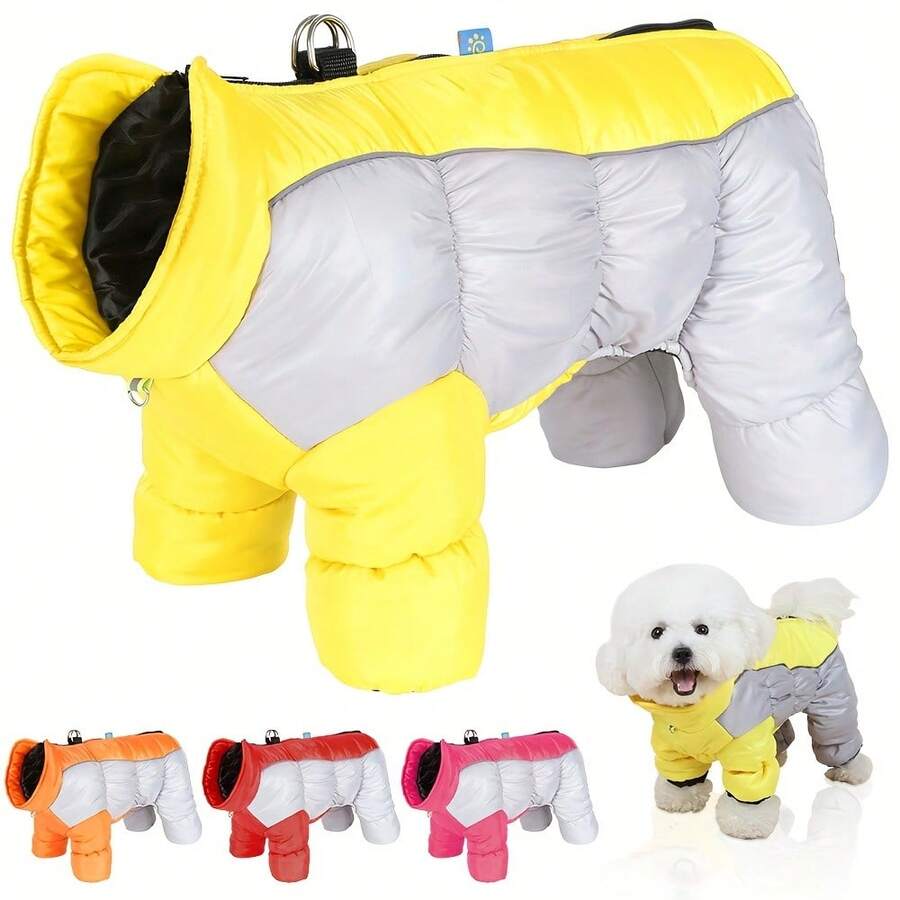 Pet Thermal Four-Legged Clothing, Warm Clothes Small Dogs, Insulated Dog Jackets, Reflective Winter Four-Legged High-Neck Dog Jackets, Windproof Pet Thermal Wear (Suitable Medium And Small Dogs) - 玫紅色 - 查看 1
