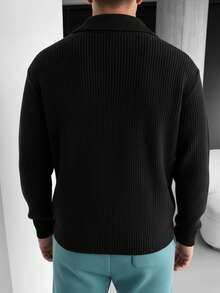 Men's Fashionable 7-Zipper Collar Long Sleeve Sweater, Autumn/Winter - Black - View 2