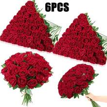 40支仿真玫瑰花束，丝绸假花，逼真长茎玫瑰，适用于婚礼装饰、新娘送礼会中心摆件、花艺布置、派对家居餐桌装饰、生日、周年纪念、节日等场合。 - 紅色 - 查看 16