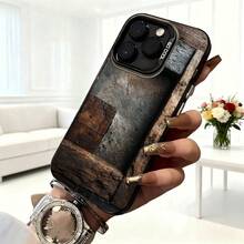 Cubierta de telefono estilo industrial con textura de metal oxidado y madera para iPhone 14 Pro Max color negro con detalles en tonos marrones y grises diseño vintage con estampado de acero rústico y marco de madera ideal para uso diario en cafeterías y espacios urbanos - Blanco - Ver 6
