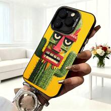 Cubierta de telefono con diseño de cactus y máscara  amarilla para uso diario en cafeterías - Negro - Ver 6