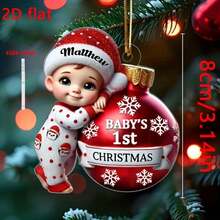2D Flat Acrylic Baby Holding Ball Christmas Hanging Ornament New Mother New Father Christmas Gift - 圖案854-紅色 - 查看 1