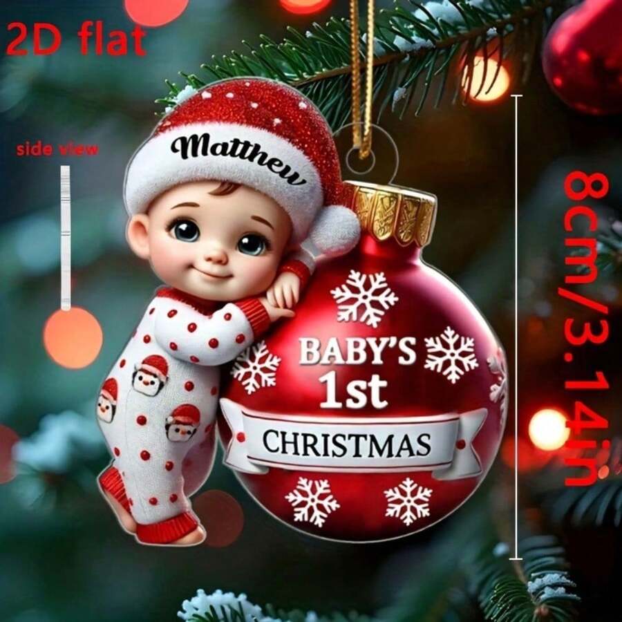 2D Flat Acrylic Baby Holding Ball Christmas Hanging Ornament New Mother New Father Christmas Gift - 圖案854-紅色 - 查看 1