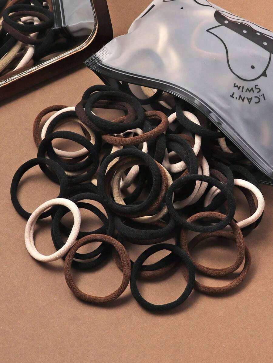 50pcs Women's High Elasticity Black/Brown Hair Ties For High Ponytail Casual,Woman Head Accessories, Woman Hair Accessories Ponytail Holders Hair Elastics Hair Rubber Bands Scrunchies Hair Rope, Hair Bobbles ,Gym Sport Outfit Gym Beauty Makeup Woman Accessories - 彩色 - 查看 1