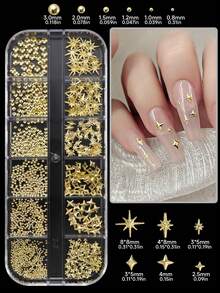 Gold And Silver Rivet Nail Art Accessories, Including Metal Cross, Star-Shaped, Star-Studded, Mini Semi-Circular, And Rice-Grain Designs – A Decorative Set Box For DIY Nail Crafting Nails - Multicolor - View 11