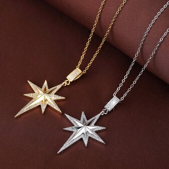 1pc Fashionable Elegant Octagram Cubic Zirconia Decorated Women Necklace, Gift Design