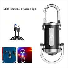 Mini Keychain Light, Portable Waist Hanging Keychain, Compact Multi-Function Red/Blue Warning Emergency Light, Rechargeable Super Bright Flashlight For Night Lighting Tool - Multicolor - View 4