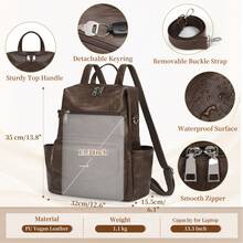 NEWHEY Backpack Purse For Women Fashion PU Leather Backpack For Women Designer Purse Backpack Convertible Women's Backpack Handbags Tote Waterproof Small Backpack Purse For Work Travel Casual - 咖啡 - 查看 6