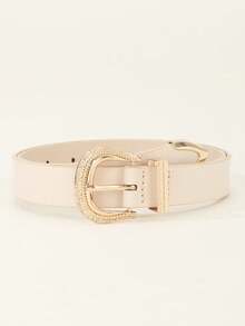1pc Fashionable & Versatile Gold Buckle PU Leather Belt - Beige - View 8