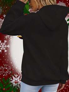 Sudadera Con Capucha Para Mujer En Azul Marino Estampado De Trineo Y Renos - Colección Norte, Letras Navideñas, Cómoda Buzón Invernal Casual Sin Botones/Cordones, Ropa De Otoño Para Mujeres, Suéteres Para Mujer, Sudadera De Acción De Gracias, Sudadera Para Mujer, Sudaderas Con Capucha Para Mujer Invierno, Tops, Ropa De Otoño Para Mujer, Sudaderas Con Capucha Largas Para Mujer - Oscuro - Ver 2