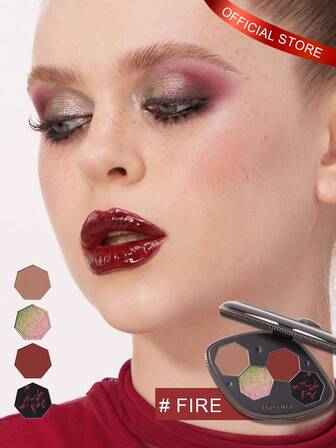 GIRLCULT Paleta de sombras de ojos #52 Fuego | Múltiples texturas para diversos acabados | 4 colores con multicromatismo, mate y brillo | 3.6g (0.13oz), REGALO