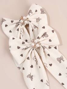 2 chiếc kẹp tóc hình nơ trái tim in họa tiết cho bé gái, kẹp tóc hình nơ đính ngọc trai có đuôi, kẹp tóc nhung màu be, ấm áp, dễ thương, ngọt ngào, kẹp tóc hàng ngày, phụ kiện tóc cho tuổi teen. - Nhiều màu - Xem 3