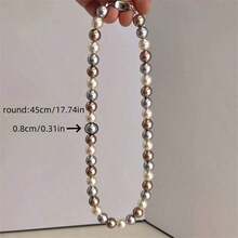 1pc Elegant Freshwater Pearl Necklace - Mixed Candy Color, Luxury Women's Clavicle Chain, Suitable For Daily Wear And Gifting - Grey - 查看 6
