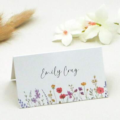 15/30 Pcs Flower Accents Place Cards, Folded Name Cards For Wedding Reception Bridal Shower Seating, Table Cards, Table Place Tag, Name Place Card, Table Post Cards, Table Cards Label