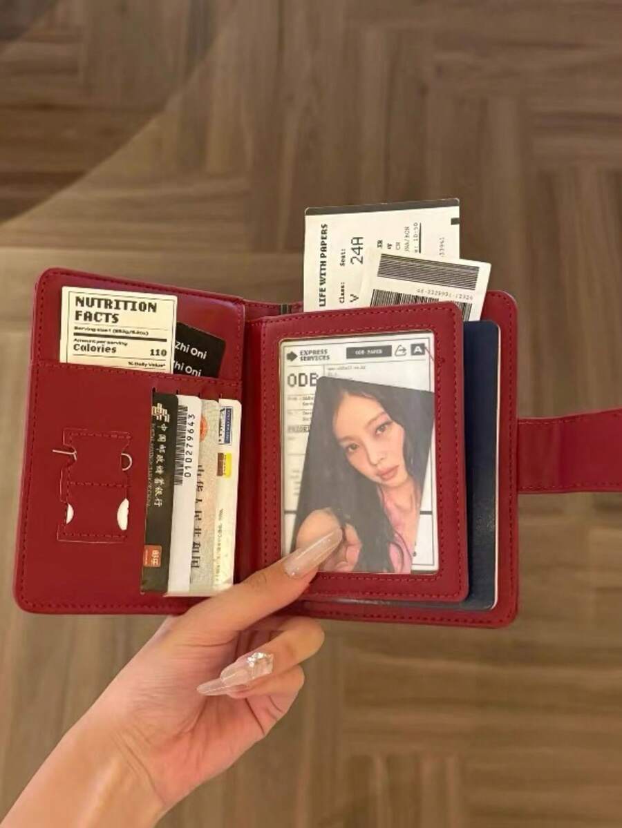 Vintage Lychee Grain PU Leather Multi-Purpose Transparent Badge Wallet Soft Passport Holder Convenient For Daily Shopping Commuting Party Holiday Gift Passport Holder For Women Mini Wallet Small Wallet Card Wallet