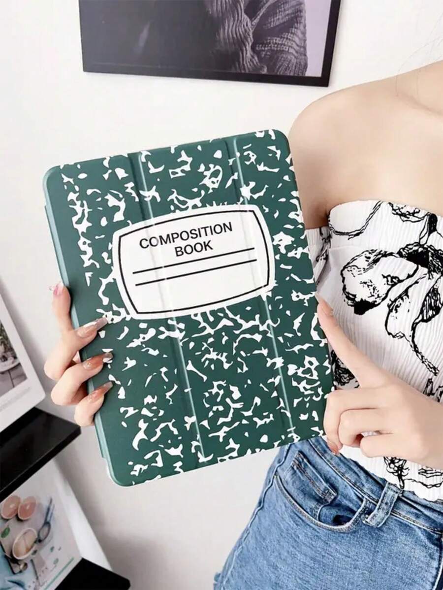 1pcs Soft Silicone With Pencil Slot Tri-Fold Stand Shockproof Anti-Drop ,Letter Graphic Magnetic Compatible With 9th/8th/7th 10.2 Inch,With Pcil Holder,Air4/5 Cover.Accessories. & New Year Themed,Retro Chic Style High-End Tablet Accessory Office Productivity, Study Sessions, Design, Travel Commute, Casual Browsing & Giving Fashion Forward Enthusiasts - màu xanh lá - Xem 1