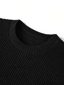 男士圆领7针提花针织长袖毛衣 - 黑色 - 查看 7