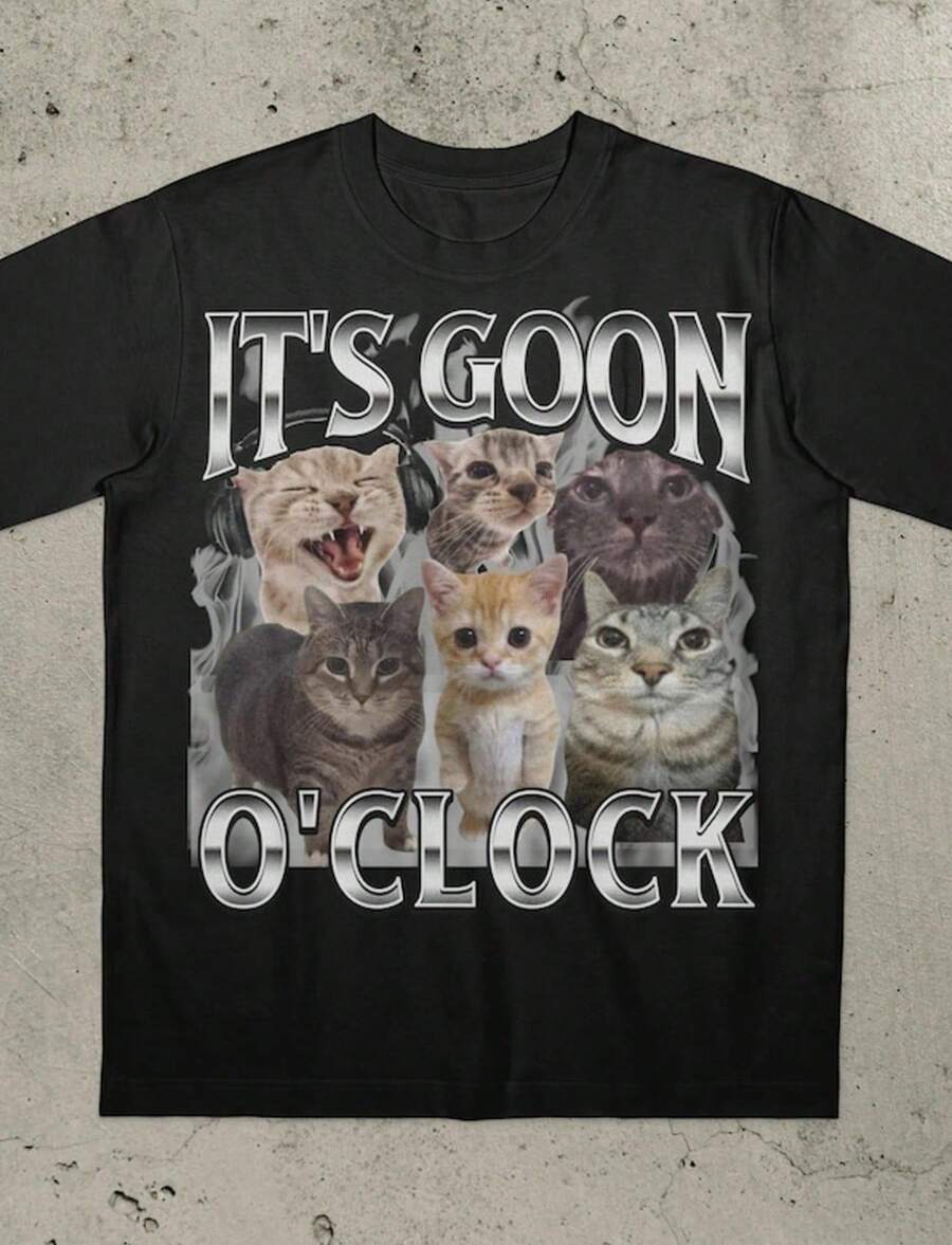 It's Goon O'Clock Cat Shirt, Funny Cat Shirt, Ironic Cat Shirt, Gen Z Shirt, Gooning Shirt, Goon Shi - màu đen - Xem 1