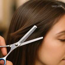 Kit 2 Tesoura De Cortar Cabelo E Desbaste Profissional Barbearia Salão Cabelo Fio Laser 17cm Descanso De Dedo - Tesoura de Desbaste - Visão 6