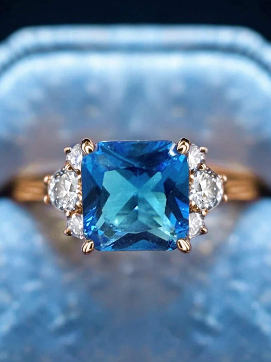 1 PC Elegant Cubic Zirconia Ring For Women For Wedding Engagement Anniversary Party Jewelry Valentine's Day Gift - Yellow Gold - View 1