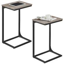 C-Shaped Side Table, Set Of 2, Bedside Table, Sofa Side Table, With Metal Frame, Industrial, For Living Room, Bedroom, Heather Greige And Ink Black - Light Grey - View 6