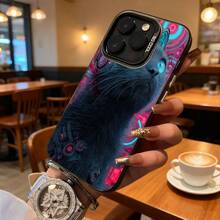 Funda de Teléfono Negra con Diseño de Gato Futurista y Luces Neón para iPhone 14 Pro Max y  Galaxy S23 Plus Adecuada para Todas las Estaciones Opción de Regalo Ideal - Negro - Ver 2