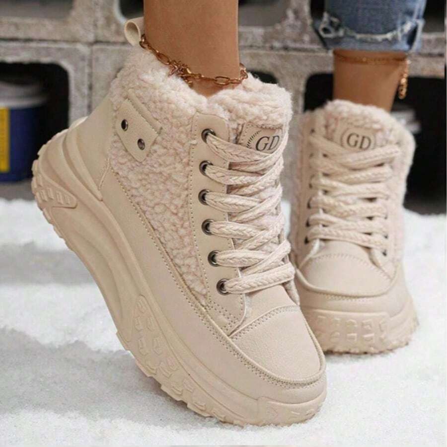 2025 Winter Fashion New For WomenSnow Boots, Plush Cute Plush Thick Bottom Lace-Up For Women Snow Boots,Ankle Boots.Women's Short Plush Lined Snow Boots - Anti-Slip & Perfect For Outdoor Winter Boots For Women - 卡其色 - 查看 1