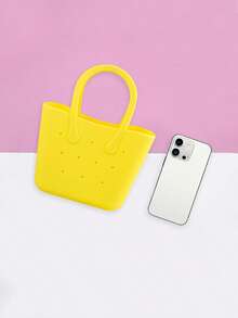 Women's Rubber DIY Tote Bag Portable Solid Color Handbag With Double Handles For Thanksgiving Gifts - Màu vàng - Xem 6