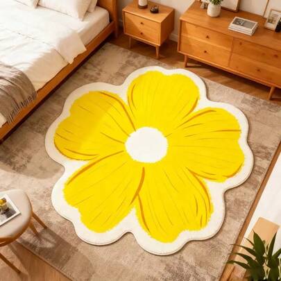 1pc Yellow & White Floral Valentine's Day Gift Living Room Floor Mat, Bedroom Decor, Home Casual Carpet, Decorative Rug, Bedroom Decor, Small Rug, Carpet, Home Decor, Living Room Carpet, Living Room Small Rug, Bedroom Carpet, Living Room Home Decor, Outdoor Rug, Plush Carpet, Fuzzy Carpet, Autumn/Winter Carpet, Thick/Fluffy, Washable Rug