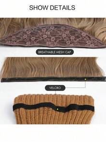 TOPSHE 26英寸金色长波浪合成假发，配保暖柔软针织滑雪帽，可调节假发，耐热纤维，带接发，女士假发，适合圣诞节装扮（含帽子） - 金色 - 查看 8