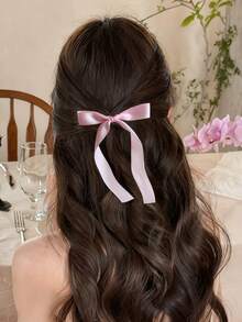 Cute Pink Bow Hair Scrunchies, Elegant Satin Ribbon Bow Elastic Hair Ties, Versatile Hair Accessories For Women Ponytail ,Hair Elastics ,Hair Rubber Bands ,Hair Rope - Pink - View 6