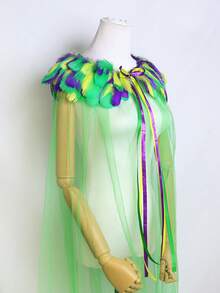 Ensemble de costume de carnaval - Masque de mascarade en plumes et jupe en tulle vert avec ceinture en plumes, masque en plumes pour femme, ensemble de demi-masque en dentelle dégradé, masque de mascarade, accessoires de costume d'Halloween, accessoires de robe de fête - Multicolore - Voir 4