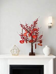 Chinese New Year Decorations Glowing Tree,Red Berry Birches Tree Hanging Chinese Ornaments,Suitable For New Year,2026,Table Setting, Fireplace Decoration, Holiday