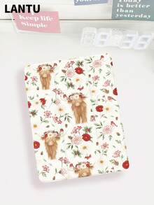 1pc Cow Floral Pattern Tablet Protective Case, Compatible With Apple IPad 10.2", IPad Pro 11" 2020/2021, IPad (A16) 11" 11th Gen 2025, IPad 9th/10th Gen, IPad Air 4th 10.9", Galaxy Tab S6 Lite 10.4", /, Anti-Drop, With Pen Slot, Sleep/Wake Support, Romantic Gift For Tablet Users - Multicolor - View 3